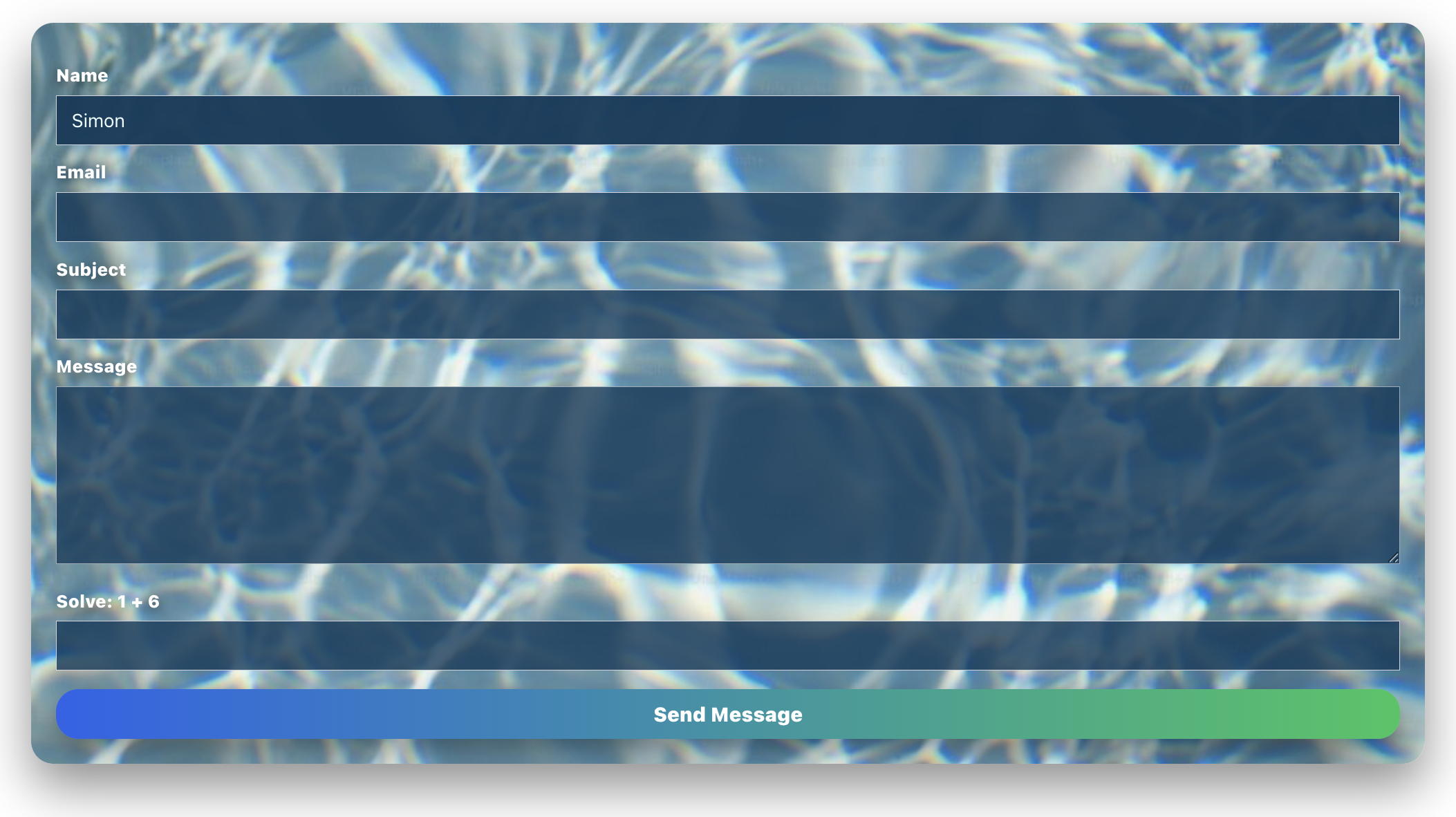 Front-end demo of a custom image background contact form theme created with Theme Creator